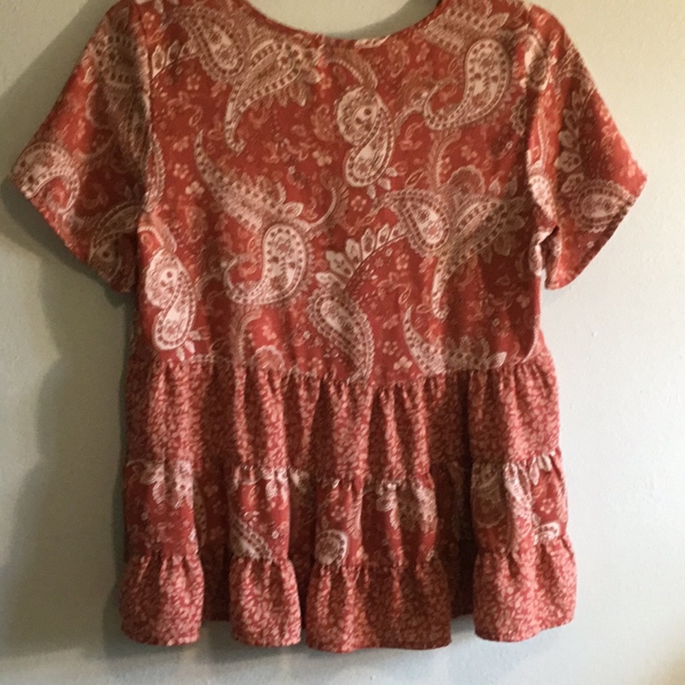 Paper Crane Rust Paisley Tiered Short-Sleeve Tunic - Picture 3 of 6